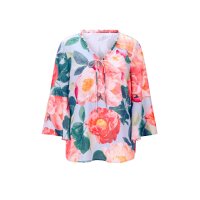 Designer-Druckbluse m.3/4-Volantärmeln, hellblau-hummer