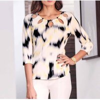 Designer-Pullover m. Cut-Outs, ecru-zitrone
