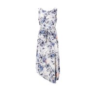 Designer-Druckkleid, ecru-blau