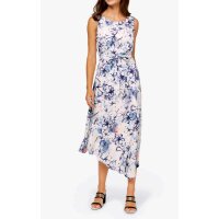 Designer-Druckkleid, ecru-blau