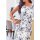 Designer-Druckkleid, ecru-blau