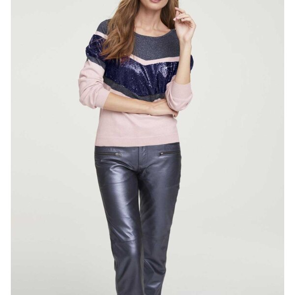 Pullover m. Pailletten, altrosa-nachtblau