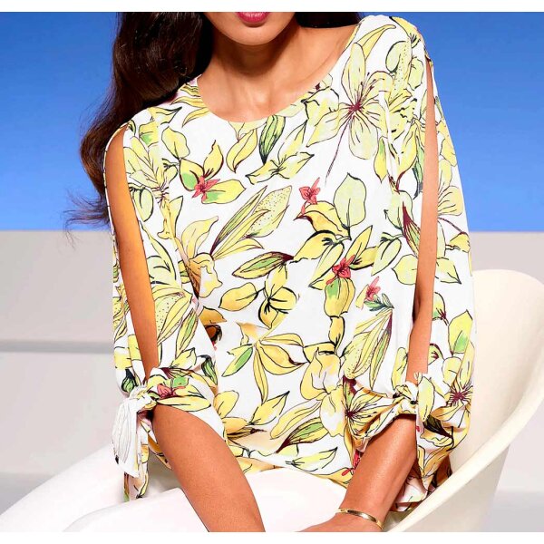 Designer-Druckbluse, ecru-zitrone