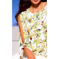 Designer-Druckbluse, ecru-zitrone