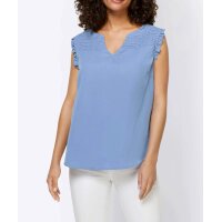 Blouse top with ruffles, dove blue