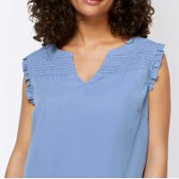 Blouse top with ruffles, dove blue