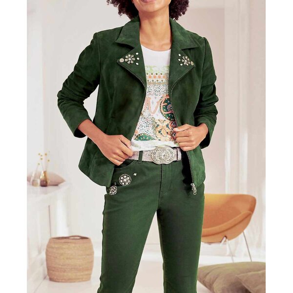 Ziegenvelourslederjacke m. Strass, moos