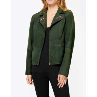 Ziegenvelourslederjacke m. Strass, moos