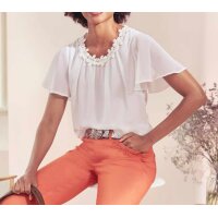 Designer-Chiffonbluse m. Spitzeblüten, ecru