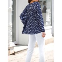 Plisseebluse, blau-gemustert