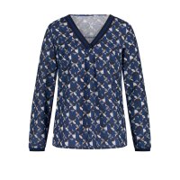 Plisseebluse, blau-gemustert