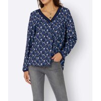 Plisseebluse, blau-gemustert