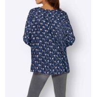 Plisseebluse, blau-gemustert