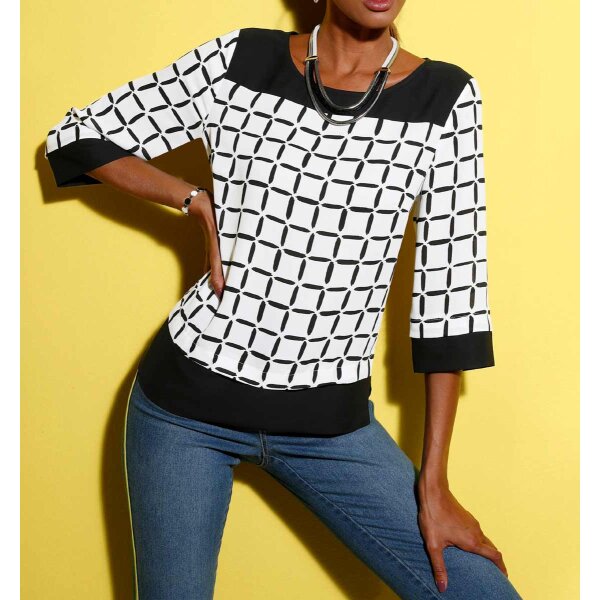 Slip blouse with checkered pattern, black-white