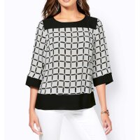 Slip blouse with checkered pattern, black-white