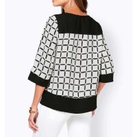 Slip blouse with checkered pattern, black-white