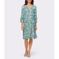 Druckkleid mit Volant-Ärmeln, smaragd-weiß