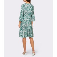 Druckkleid mit Volant-Ärmeln, smaragd-weiß