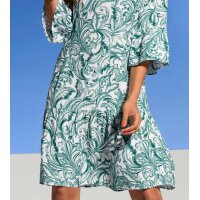 Druckkleid mit Volant-Ärmeln, smaragd-weiß
