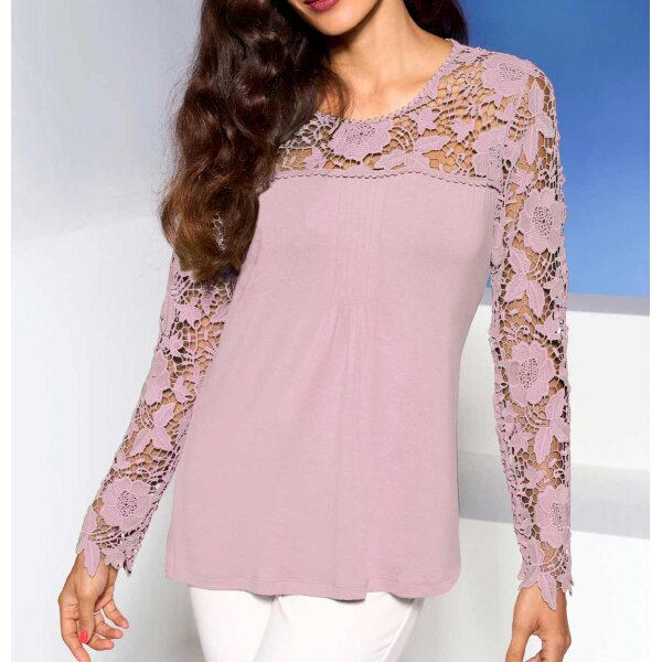 Designer-Shirt m. Spitzeneinsatz, rosé