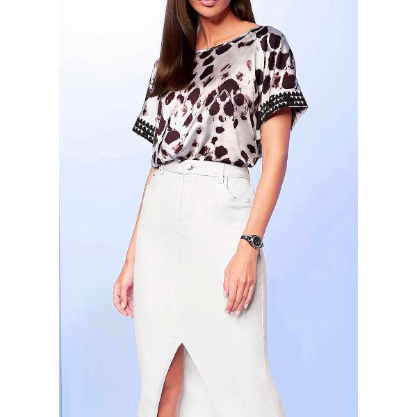 Designer-Druckbluse, ecru-mauve