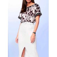Designer-Druckbluse, ecru-mauve