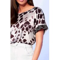 Designer-Druckbluse, ecru-mauve