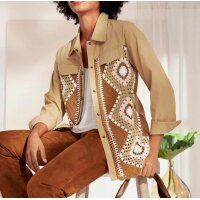 Designer-Jacke m.Häkelspitze, camel-gemustert