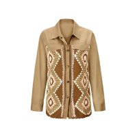 Designer-Jacke m.Häkelspitze, camel-gemustert