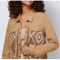 Designer-Jacke m.Häkelspitze, camel-gemustert