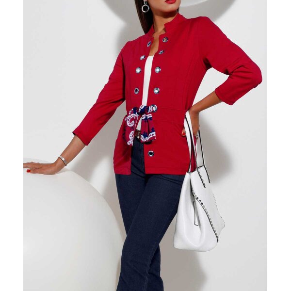 Jersey blazer with eyelets and scarf, red