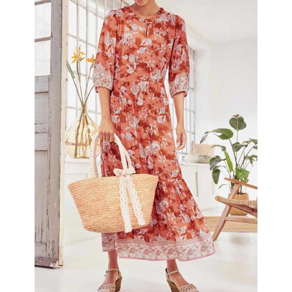 Designer-Druckkleid, papaya-elfenbein