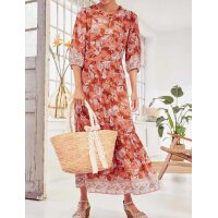 Designer-Druckkleid, papaya-elfenbein