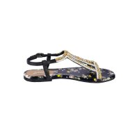 Marken-Sandalette m. Perlen, schwarz-bunt