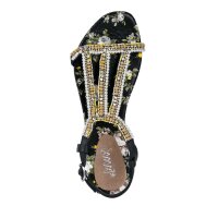 Marken-Sandalette m. Perlen, schwarz-bunt