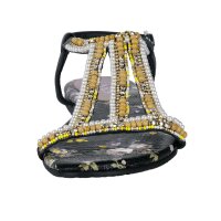Marken-Sandalette m. Perlen, schwarz-bunt