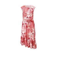 Designer-Volant-Druckkleid, ecru-koralle
