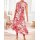 Designer-Volant-Druckkleid, ecru-koralle