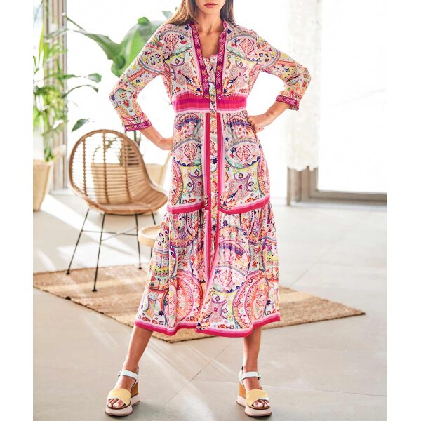 Paisley-Dessin-Druckkleid, ecru-fuchsia