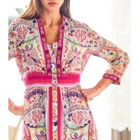 Paisley-Dessin-Druckkleid, ecru-fuchsia