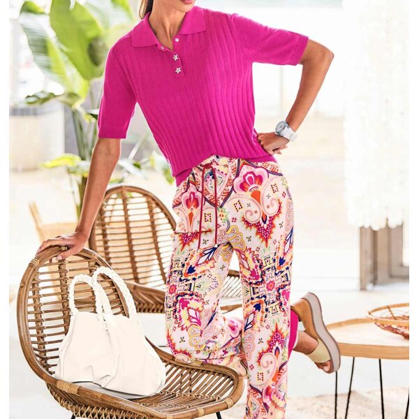 Rib knit sweater with strass, fuchsia