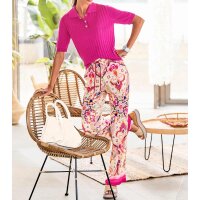 Rib knit sweater with strass, fuchsia