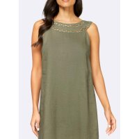 Designer-Leinenkleid m. Makrameespitze, khaki