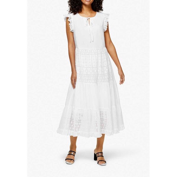 Designer-Spitzenkleid in Stufen-Optik, weiß