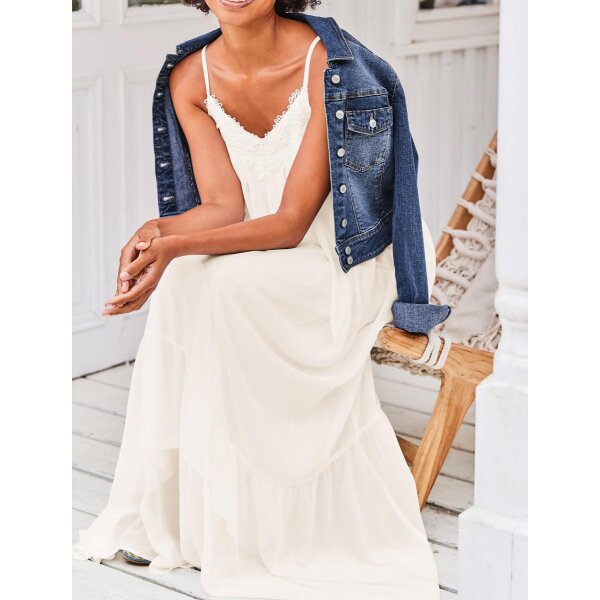 Maxi dress with lace, ecru
