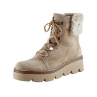 Marken-Veloursleder-Stiefelette m. Webpelz, beige