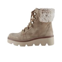 Marken-Veloursleder-Stiefelette m. Webpelz, beige