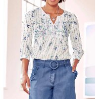 Designer-Druckbluse, ecru-taubenblau