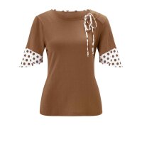 Jerseyshirt m. Volants, toffee-ecru