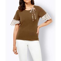 Jerseyshirt m. Volants, toffee-ecru
